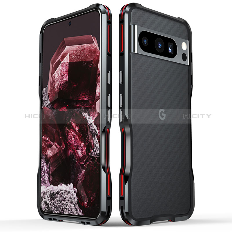 Handyhülle Hülle Luxus Aluminium Metall Rahmen Tasche LF2 für Google Pixel 8 Pro 5G Rot und Schwarz Plus