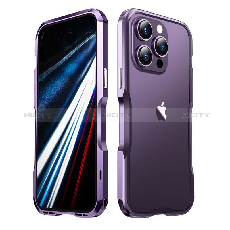 Handyhülle Hülle Luxus Aluminium Metall Rahmen Tasche LF3 für Apple iPhone 13 Pro Max Violett Plus