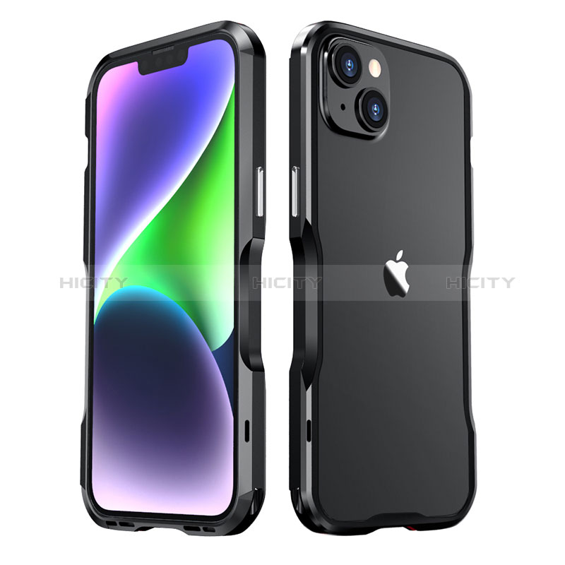 Handyhülle Hülle Luxus Aluminium Metall Rahmen Tasche LF3 für Apple iPhone 13 Schwarz Plus