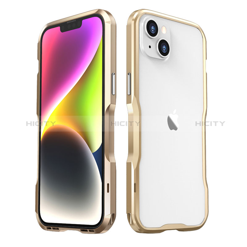 Handyhülle Hülle Luxus Aluminium Metall Rahmen Tasche LF3 für Apple iPhone 14 Plus Gold Plus