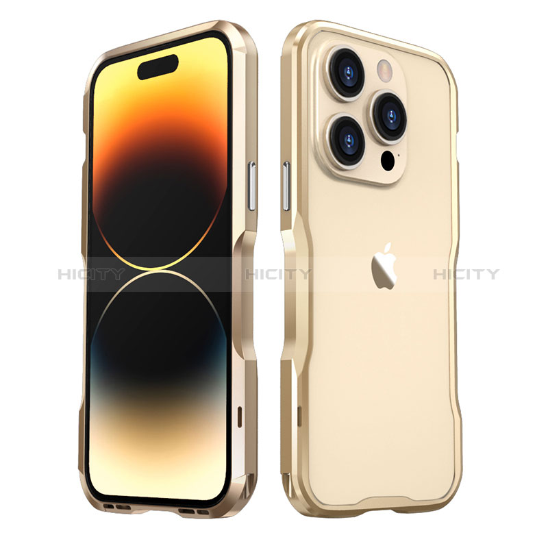 Handyhülle Hülle Luxus Aluminium Metall Rahmen Tasche LF3 für Apple iPhone 14 Pro Gold