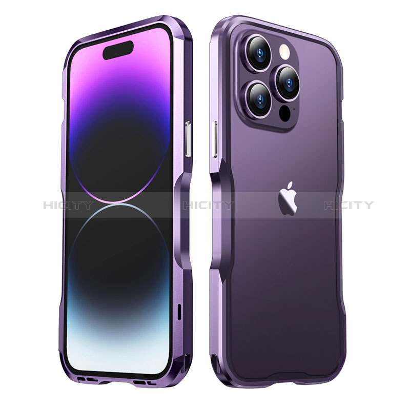 Handyhülle Hülle Luxus Aluminium Metall Rahmen Tasche LF3 für Apple iPhone 14 Pro Max Violett Plus