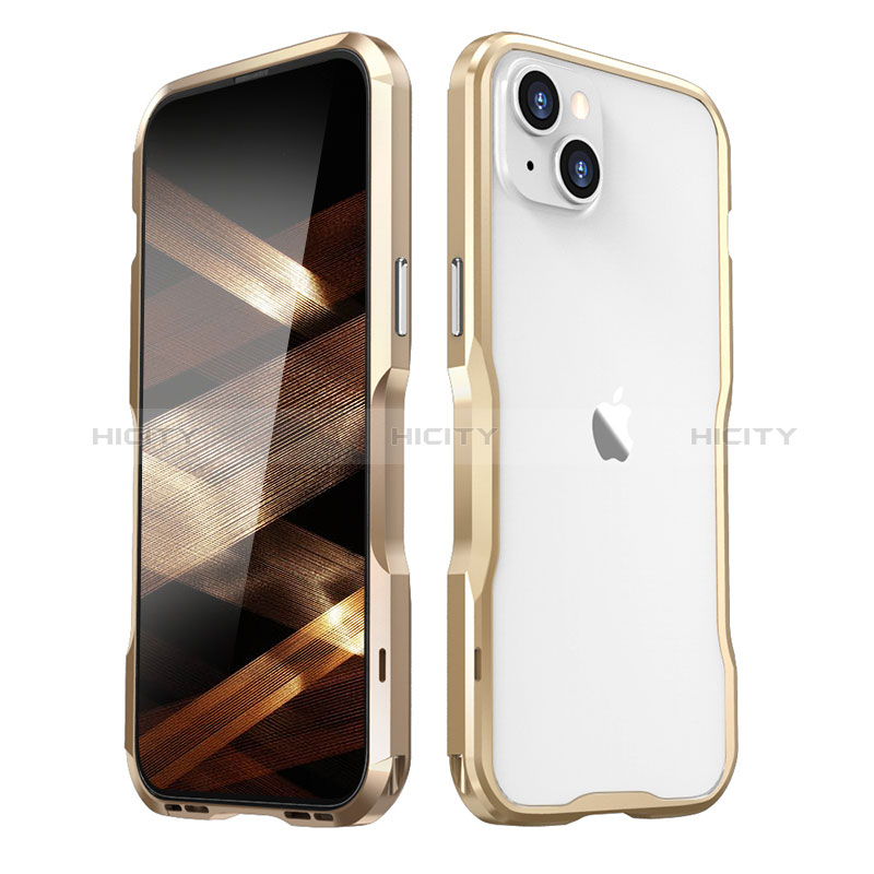 Handyhülle Hülle Luxus Aluminium Metall Rahmen Tasche LF3 für Apple iPhone 15 Gold