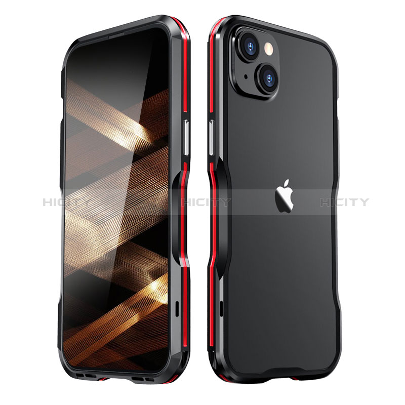 Handyhülle Hülle Luxus Aluminium Metall Rahmen Tasche LF3 für Apple iPhone 15 Plus Rot und Schwarz