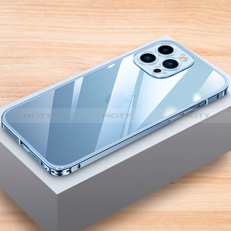 Handyhülle Hülle Luxus Aluminium Metall Rahmen Tasche LK1 für Apple iPhone 13 Pro Max Blau