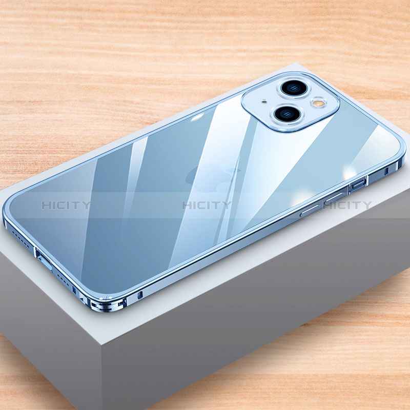 Handyhülle Hülle Luxus Aluminium Metall Rahmen Tasche LK1 für Apple iPhone 14 Blau Plus