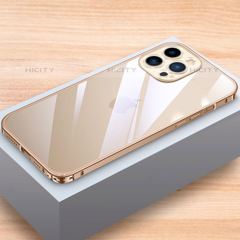 Handyhülle Hülle Luxus Aluminium Metall Rahmen Tasche LK1 für Apple iPhone 15 Pro Max Gold Plus