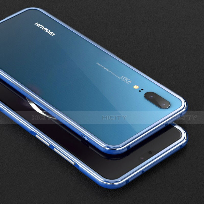 Handyhülle Hülle Luxus Aluminium Metall Rahmen Tasche M01 für Huawei P20 Blau