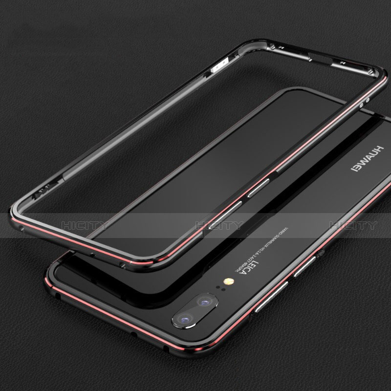 Handyhülle Hülle Luxus Aluminium Metall Rahmen Tasche M01 für Huawei P20 Rot und Schwarz