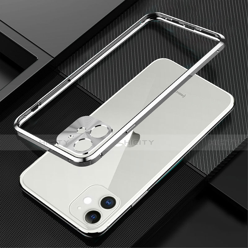 Handyhülle Hülle Luxus Aluminium Metall Rahmen Tasche N01 für Apple iPhone 12 Mini Silber Plus