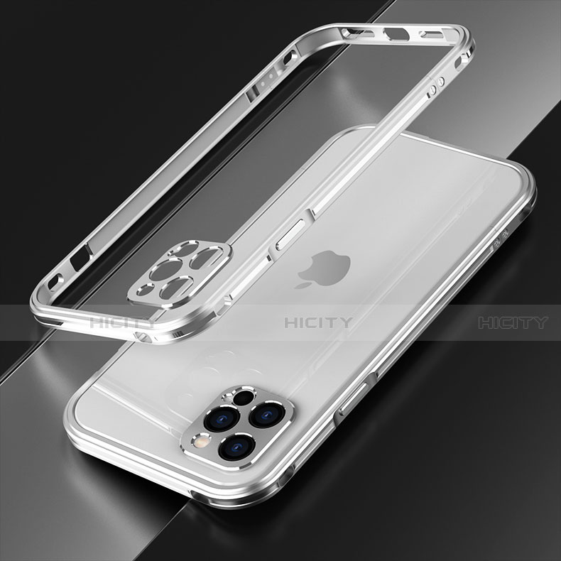 Handyhülle Hülle Luxus Aluminium Metall Rahmen Tasche N01 für Apple iPhone 12 Pro Max Silber