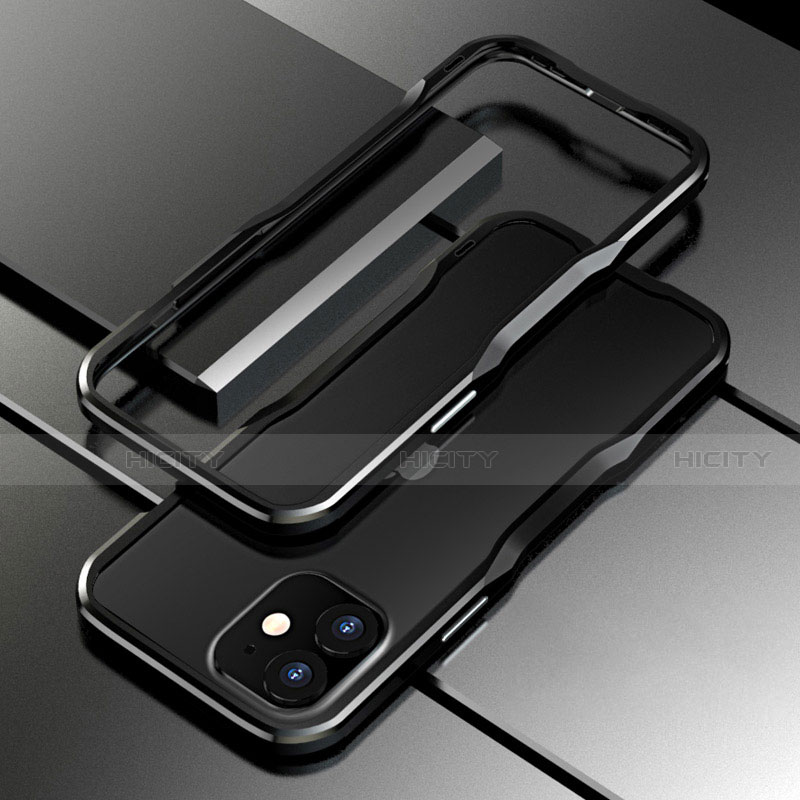 Handyhülle Hülle Luxus Aluminium Metall Rahmen Tasche N02 für Apple iPhone 12 Mini Schwarz