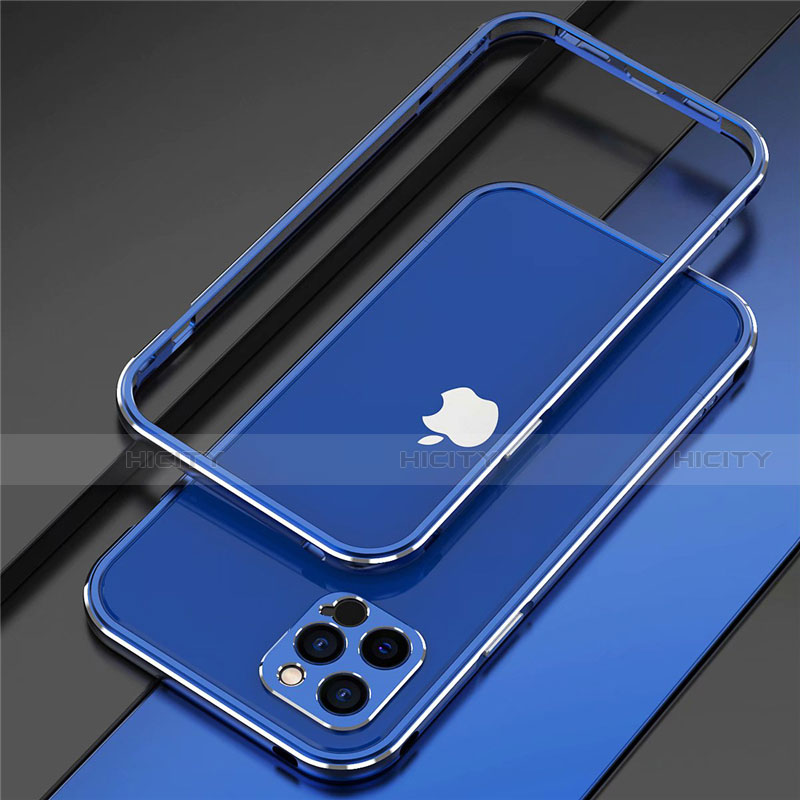 Handyhülle Hülle Luxus Aluminium Metall Rahmen Tasche N02 für Apple iPhone 12 Pro Blau