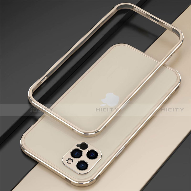 Handyhülle Hülle Luxus Aluminium Metall Rahmen Tasche N02 für Apple iPhone 12 Pro Max Gold