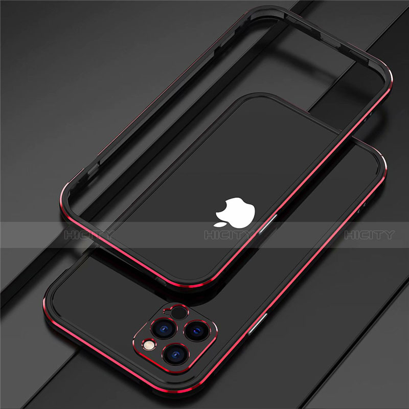 Handyhülle Hülle Luxus Aluminium Metall Rahmen Tasche N02 für Apple iPhone 12 Pro Max Rot und Schwarz