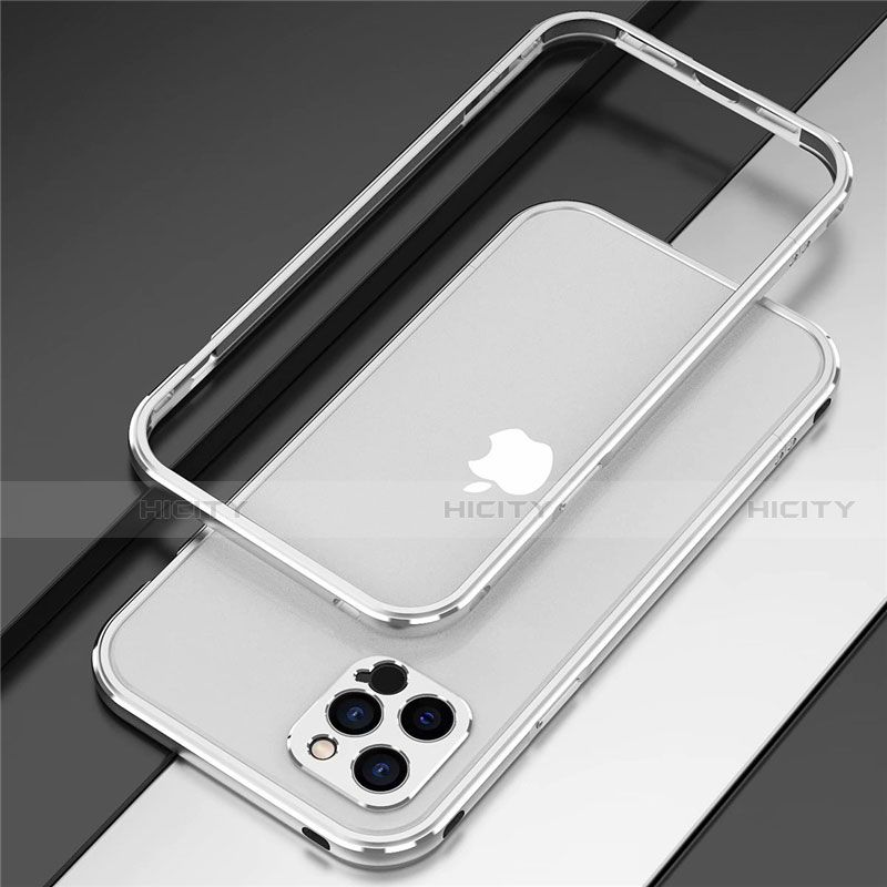 Handyhülle Hülle Luxus Aluminium Metall Rahmen Tasche N02 für Apple iPhone 12 Pro Max Silber