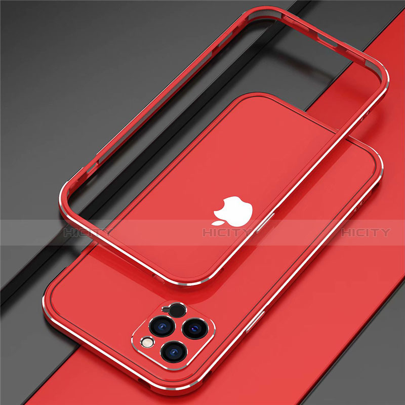 Handyhülle Hülle Luxus Aluminium Metall Rahmen Tasche N02 für Apple iPhone 12 Pro Rot Plus