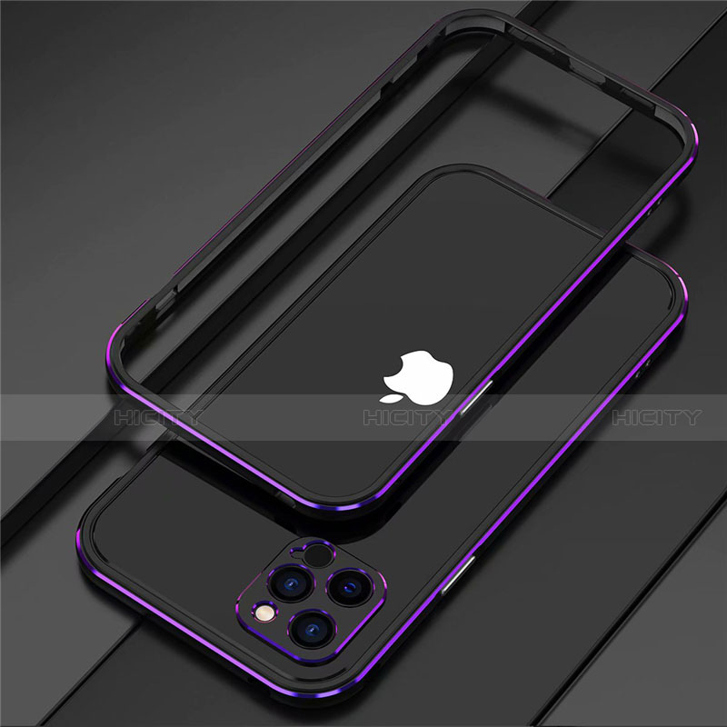 Handyhülle Hülle Luxus Aluminium Metall Rahmen Tasche N02 für Apple iPhone 12 Pro Violett