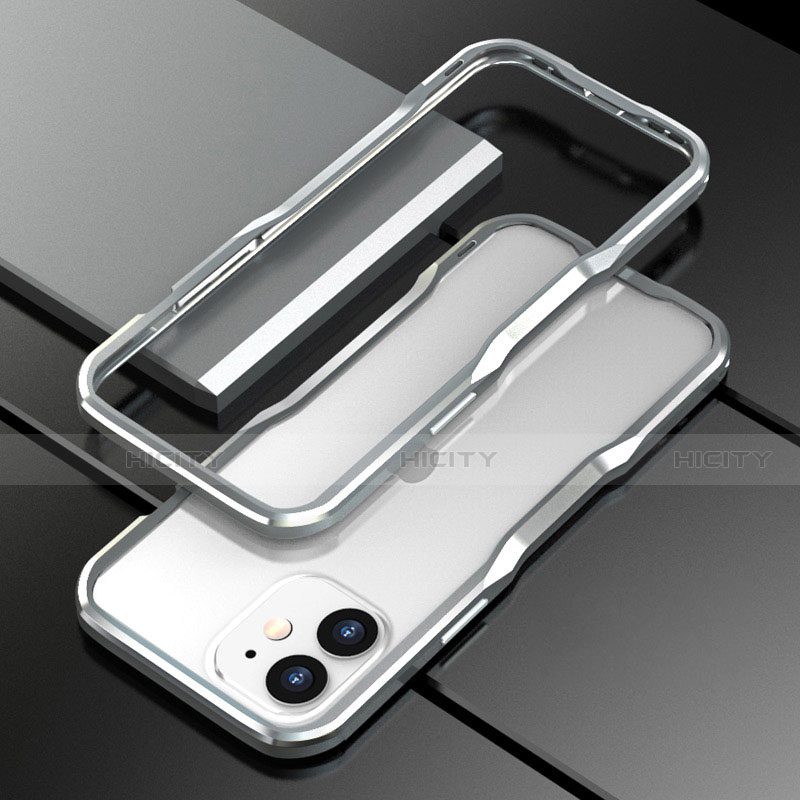 Handyhülle Hülle Luxus Aluminium Metall Rahmen Tasche N02 für Apple iPhone 12 Silber