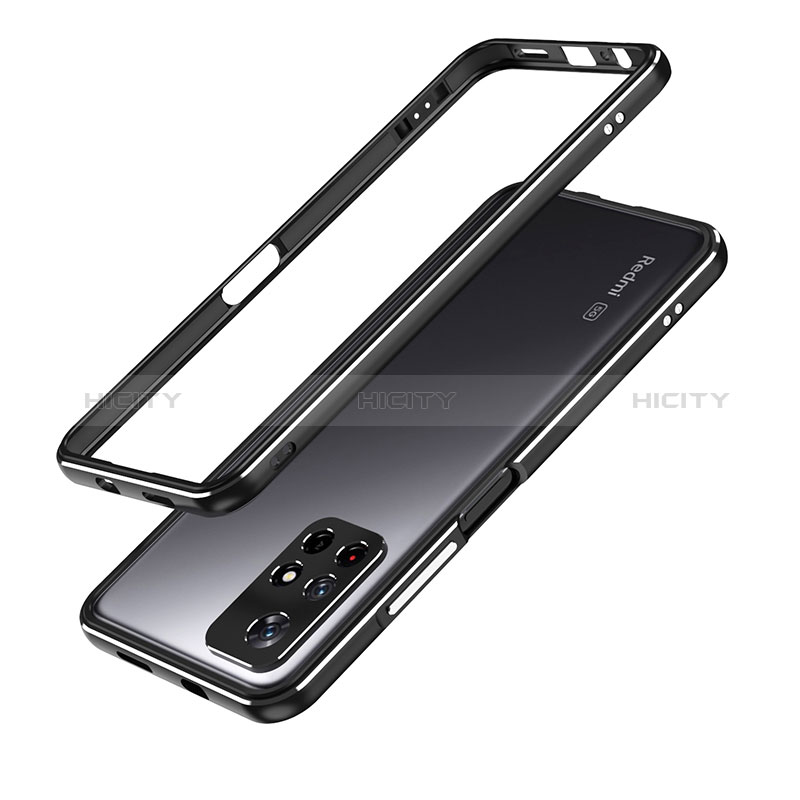 Handyhülle Hülle Luxus Aluminium Metall Rahmen Tasche S01 für Xiaomi Redmi Note 11T 5G Schwarz Plus