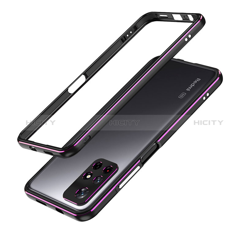 Handyhülle Hülle Luxus Aluminium Metall Rahmen Tasche S01 für Xiaomi Redmi Note 11T 5G Violett Plus