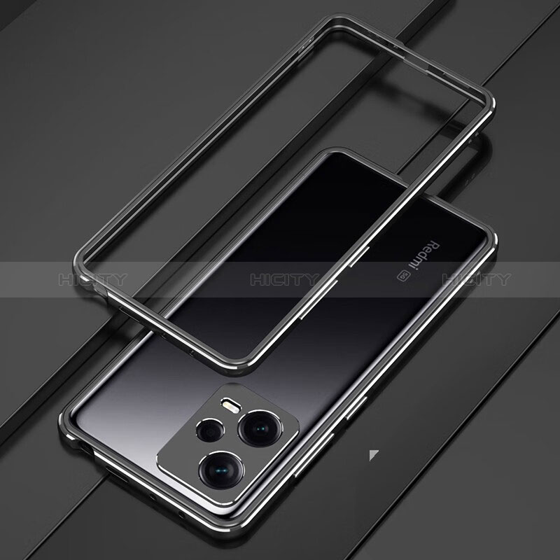 Handyhülle Hülle Luxus Aluminium Metall Rahmen Tasche S01 für Xiaomi Redmi Note 12 Explorer Schwarz Plus