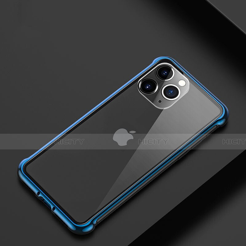 Handyhülle Hülle Luxus Aluminium Metall Rahmen Tasche T01 für Apple iPhone 11 Pro Blau