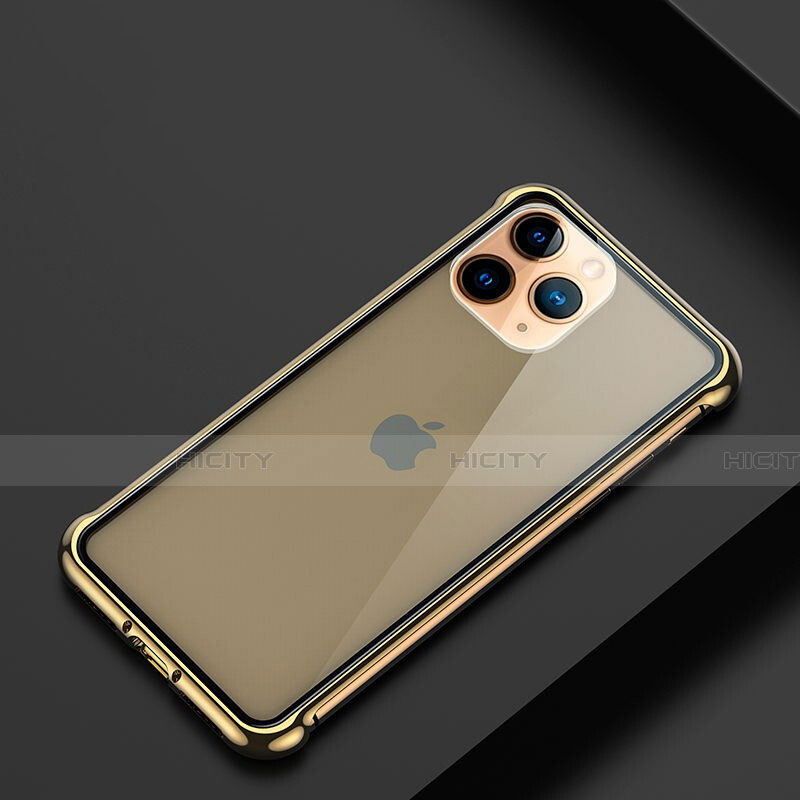 Handyhülle Hülle Luxus Aluminium Metall Rahmen Tasche T01 für Apple iPhone 11 Pro Gold Plus