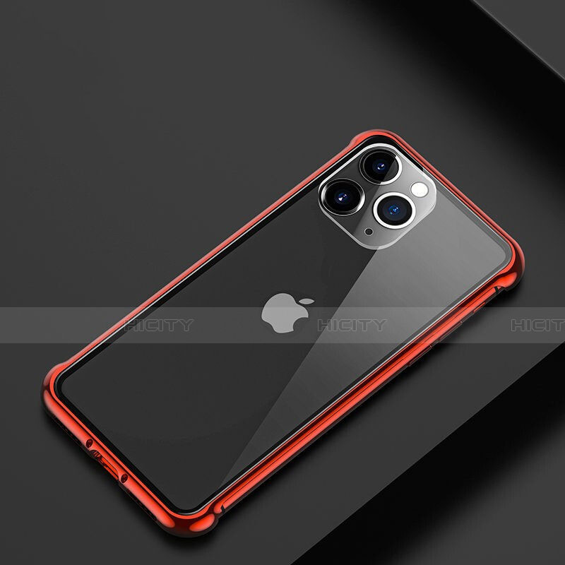 Handyhülle Hülle Luxus Aluminium Metall Rahmen Tasche T01 für Apple iPhone 11 Pro Max Rot