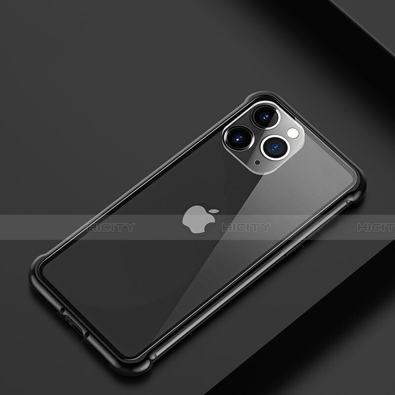 Handyhülle Hülle Luxus Aluminium Metall Rahmen Tasche T01 für Apple iPhone 11 Pro Max Schwarz Plus