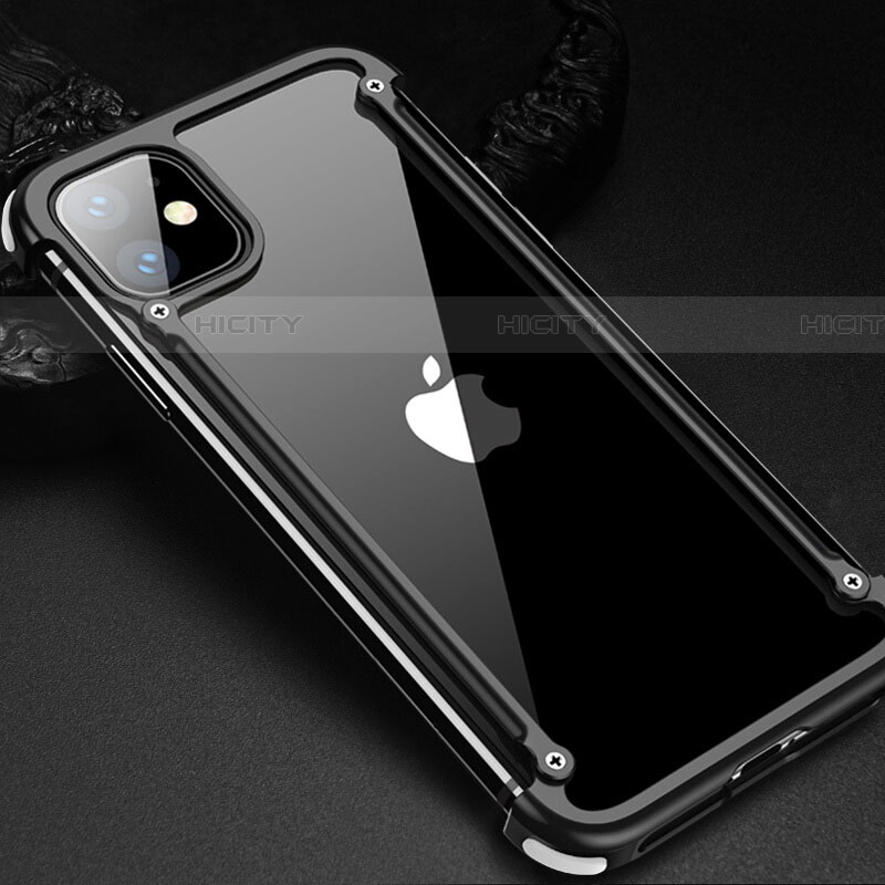 Handyhülle Hülle Luxus Aluminium Metall Rahmen Tasche T01 für Apple iPhone 11 Schwarz