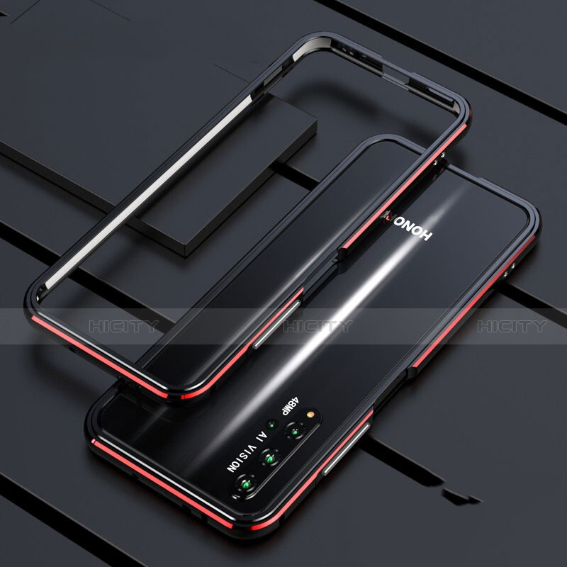 Handyhülle Hülle Luxus Aluminium Metall Rahmen Tasche T01 für Huawei Honor 20 Rot und Schwarz