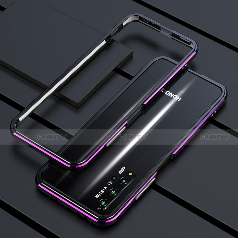 Handyhülle Hülle Luxus Aluminium Metall Rahmen Tasche T01 für Huawei Honor 20 Violett