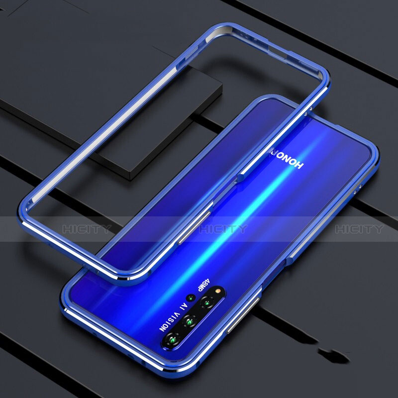 Handyhülle Hülle Luxus Aluminium Metall Rahmen Tasche T01 für Huawei Honor 20S Blau