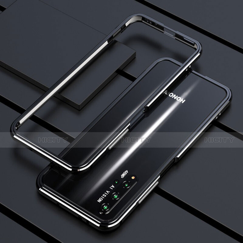 Handyhülle Hülle Luxus Aluminium Metall Rahmen Tasche T01 für Huawei Honor 20S Schwarz