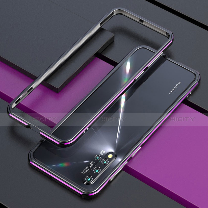 Handyhülle Hülle Luxus Aluminium Metall Rahmen Tasche T01 für Huawei Nova 5 Pro Violett und Schwarz