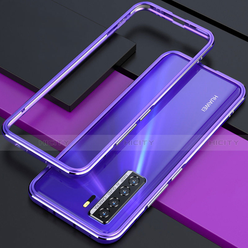 Handyhülle Hülle Luxus Aluminium Metall Rahmen Tasche T01 für Huawei Nova 7 SE 5G Violett Plus