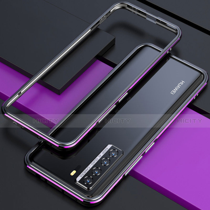 Handyhülle Hülle Luxus Aluminium Metall Rahmen Tasche T01 für Huawei Nova 7 SE 5G Violett und Schwarz