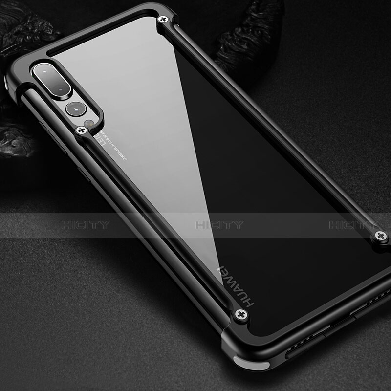 Handyhülle Hülle Luxus Aluminium Metall Rahmen Tasche T01 für Huawei P20 Pro Schwarz