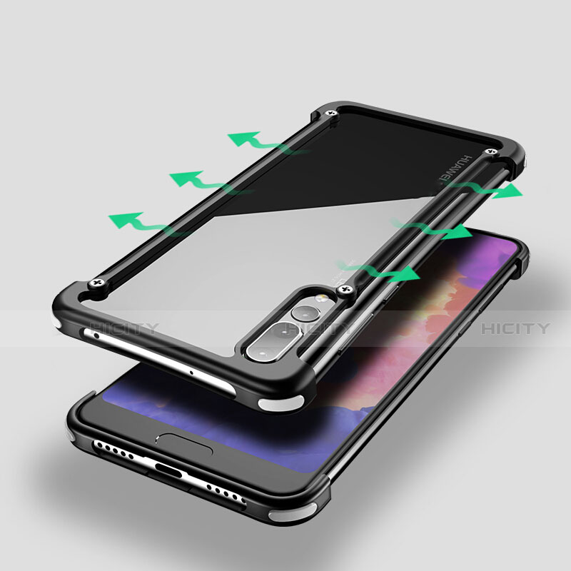 Handyhülle Hülle Luxus Aluminium Metall Rahmen Tasche T01 für Huawei P20 Pro Schwarz