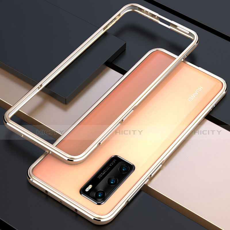 Handyhülle Hülle Luxus Aluminium Metall Rahmen Tasche T01 für Huawei P40 Gold