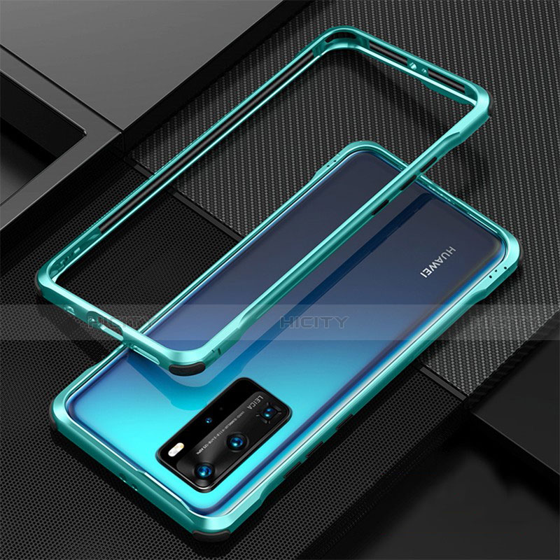 Handyhülle Hülle Luxus Aluminium Metall Rahmen Tasche T01 für Huawei P40 Pro Cyan