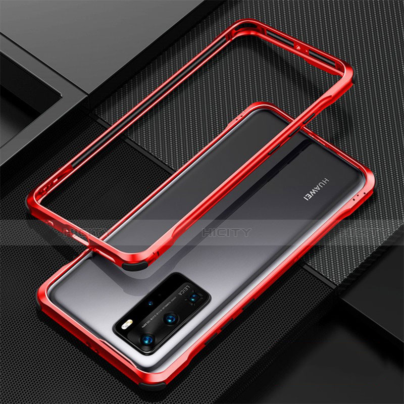 Handyhülle Hülle Luxus Aluminium Metall Rahmen Tasche T01 für Huawei P40 Pro Rot