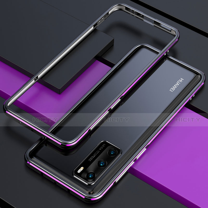 Handyhülle Hülle Luxus Aluminium Metall Rahmen Tasche T01 für Huawei P40 Violett