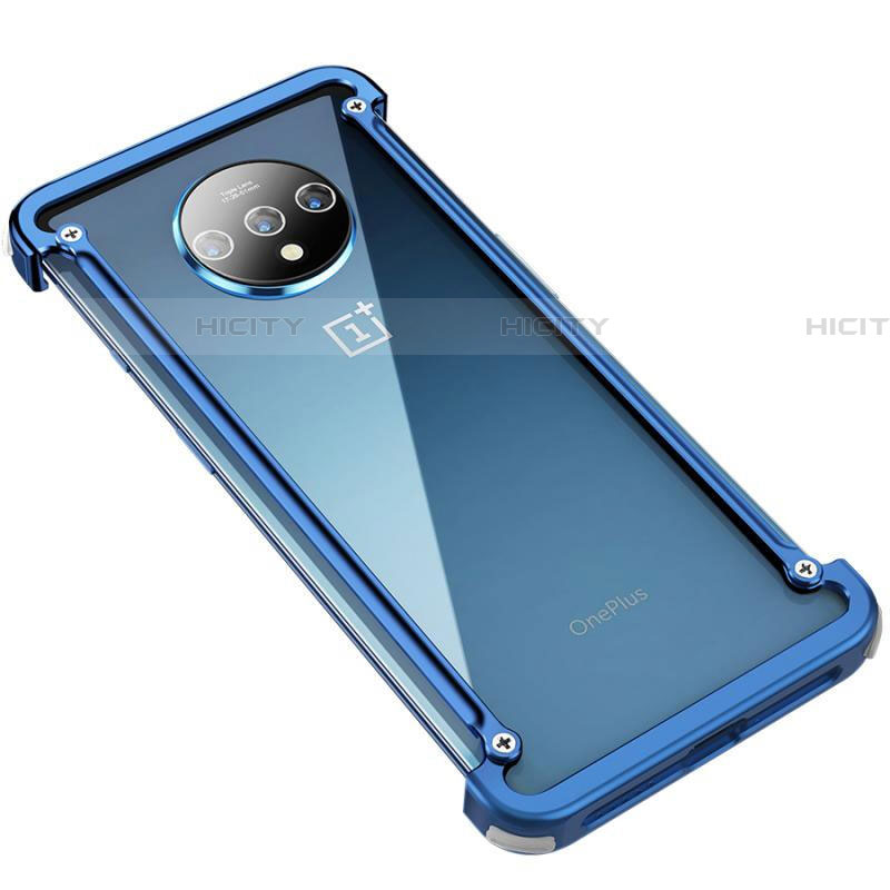 Handyhülle Hülle Luxus Aluminium Metall Rahmen Tasche T01 für OnePlus 7T Blau Plus