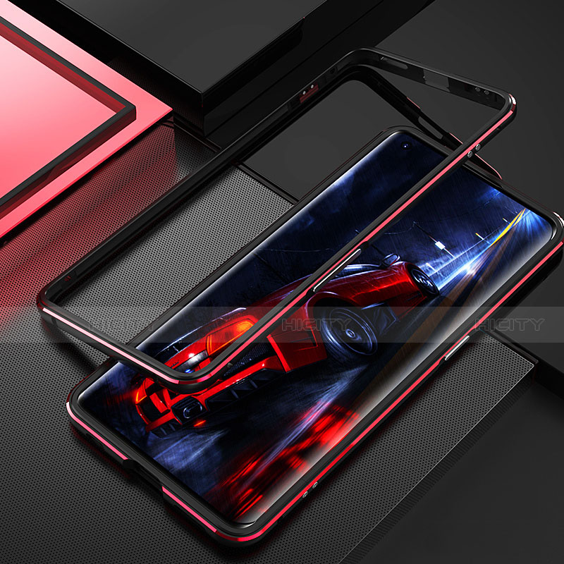 Handyhülle Hülle Luxus Aluminium Metall Rahmen Tasche T01 für Oppo Find X2 Rot