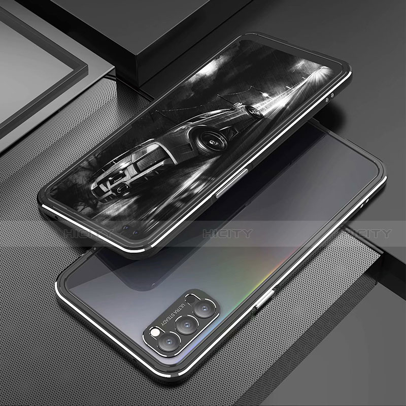 Handyhülle Hülle Luxus Aluminium Metall Rahmen Tasche T01 für Oppo Reno4 Pro 5G Schwarz