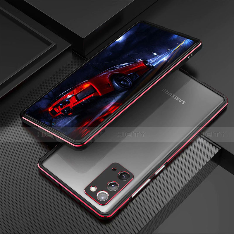 Handyhülle Hülle Luxus Aluminium Metall Rahmen Tasche T01 für Samsung Galaxy Note 20 5G Rot und Schwarz