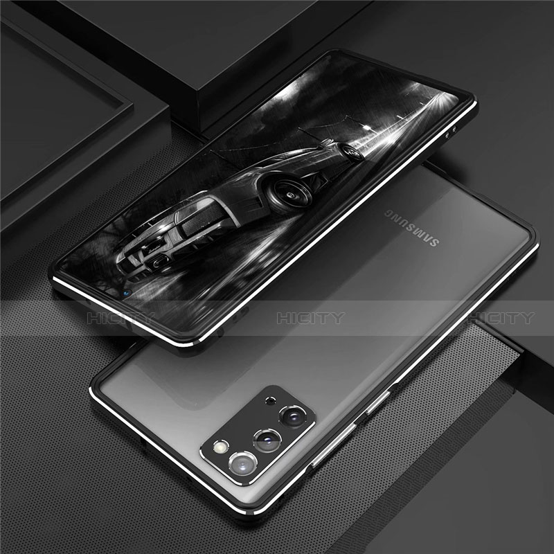 Handyhülle Hülle Luxus Aluminium Metall Rahmen Tasche T01 für Samsung Galaxy Note 20 5G Silber und Schwarz