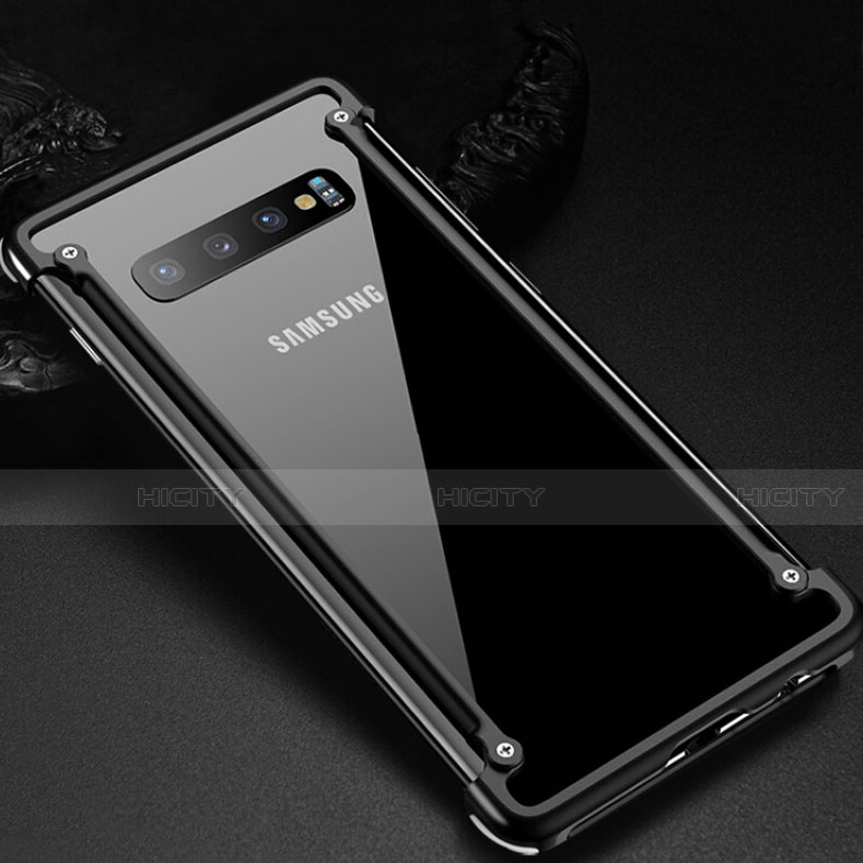 Handyhülle Hülle Luxus Aluminium Metall Rahmen Tasche T01 für Samsung Galaxy S10 5G Schwarz